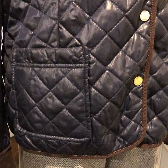 TOMMY HILFIGER Navy Quilted Jacket with Brown Corduroy Collar & Cuffs Sz XL - Picture 3 of 12